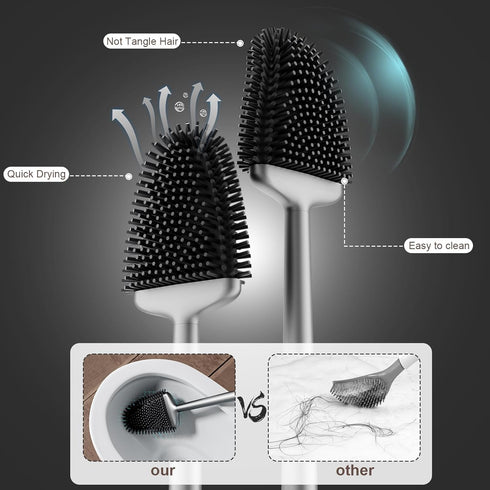 Sellemer Toilet Brush and Holder Set - Flexible Toilet Bowl Brush Head with Silicone Bristles, Compact Size (1 Pack,