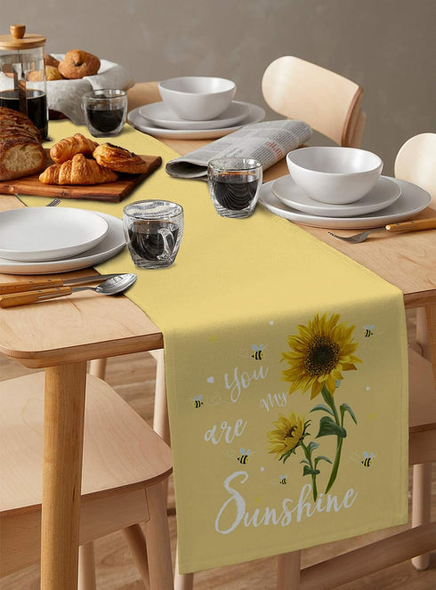 Summer Table Runner - 120 Inches Long Rustic Flower You are My Sunshine Yellow Tablerunner for Dining Table