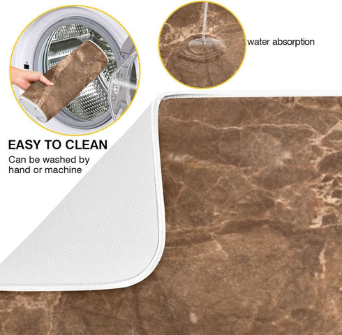 Brown Marble Texture Absorbent Dishes Drainer/Rack Mat for Countertop Small Size 16 x 18, Microfiber Dish Drying Pads Kitchen Counter Draining Pad