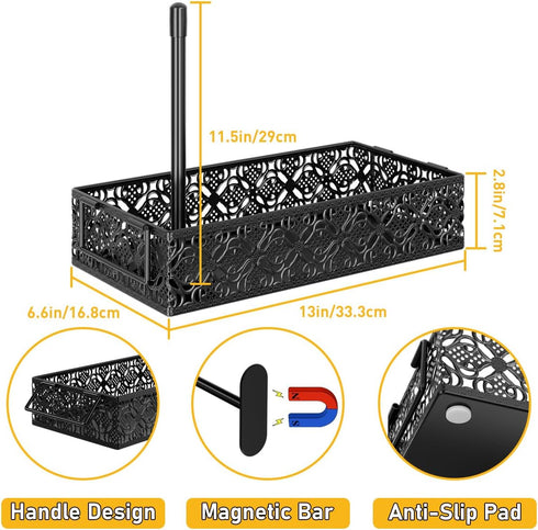 Toilet Tank Topper Paper Basket - Basket Decor Box with Magnetic Paper Towel Holder for Restroom Bathroom (Black)
