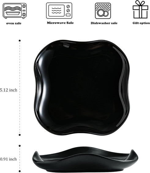 Spoon Holder, Porcelain Spoon Rest with Deep Drip Tray for Kitchen Counter, Heat-Resistant, Black Ruffled Edge