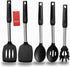 Silicone Spatula and Cooking Spoon Set, 5 Pack Non-Stick Utensils, Heat Resistant with Stainless Steel Handle (Black)