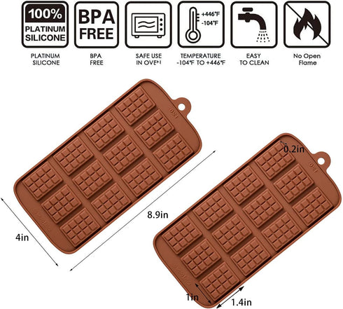 Waffle Chocolate Moulds, Silicone Candy Molds, 3PCS 12-Cavity Small Break Apart Molds, Non-Stick Reusable