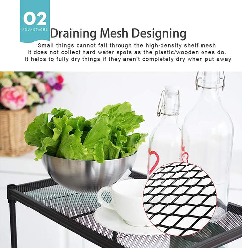 OVICAR 3-Tier Wire Storage Shelves, Adjustable Shelving Units with Wheels for Kitchen Pantry, Bathroom, Garage