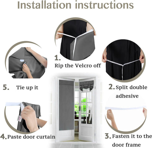 Flamingo P Tricia Blackout Curtain for French Door, Thermal Insulated Room Darkening Panel, 26 x 68 Inches, Deep Gray