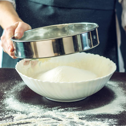 Flour Sifter Stainless Steel Fine Mesh Strainers, 11.8 Inch 60 Mesh Round Flour Sieve for Baking Cake and Bread