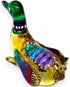 Tiny 1¾" Long Multicolor Sitting Duck Figurine - Miniature Hand Blown Painted Glass