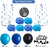 Blue and Black Happy Birthday Party Decorations Kit, Banner, Fringe Curtain, Foil Balloons, Cake Topper for Birthday
