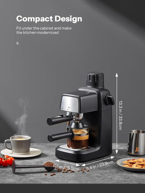 Reemix 3.5 800W 4 Espresso Machine Bar, Compact Size Coffee Maker with Steam Wand, Cups Cappuccino & Latte Machine
