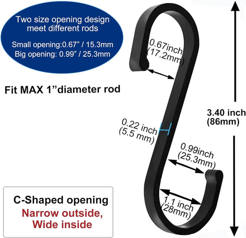 GAViA S Hooks - Matte Black S Shaped Hooks Heavy Duty for Hanging Pots and Pans, Plants, Coffee Cups, Coats, Bags,