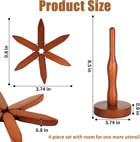 SSFUN Set, (4 Wooden Trivets for Hot Dishes, Tree Shape Trivet Foldable Kitchen Wooden Trivets, Tree Coaster for Hot