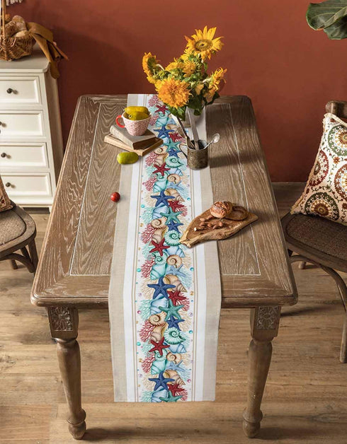 Lsrtoss 36 Inches 13" 36" Rustic Coastal Table Runner Long, Nautical Starfish Farmhouse Dress Scarves, Beach Coral