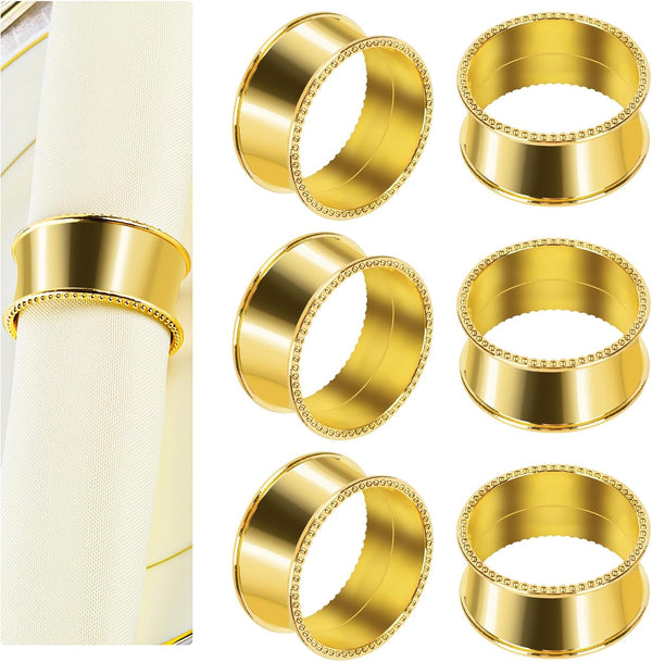 6 Pcs Stainless Steel Bead Side Napkin Rings - Delicate Serviette Buckles (Gold)