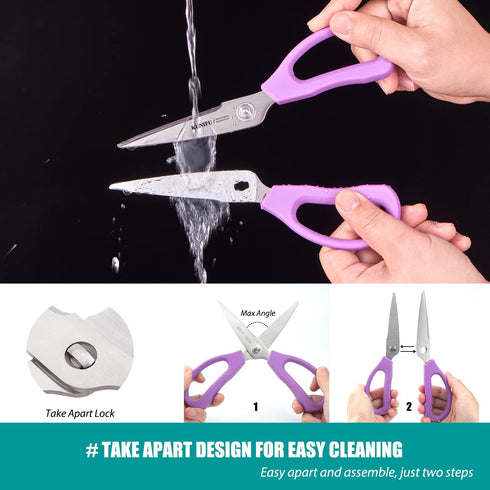 KUNIFU Heavy Duty Kitchen Scissors, All Purpose Shears, Dishwasher Safe, Ultra Sharp Stainless Steel