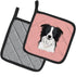 Caroline's Treasures BB1241PTHD Checkerboard Pink Border Collie Pair of Pot Holders, Kitchen Heat Resistant, 7 1/2 x 7