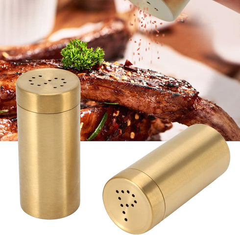 2 Pack Gold Spice Jar, Stainless Steel Spice Shaker Screw Open Top Uniform Size Seasoning Bottle for Paprika Pepper Salt Sugar by Cocoarm