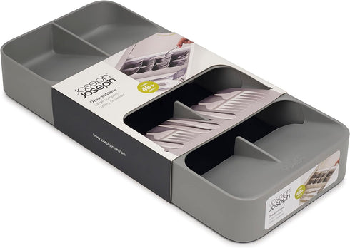 Joseph Joseph DrawerStore Compact Utensil Organizer, Silverware Flatware Tray for Kitchen Drawer, Grey