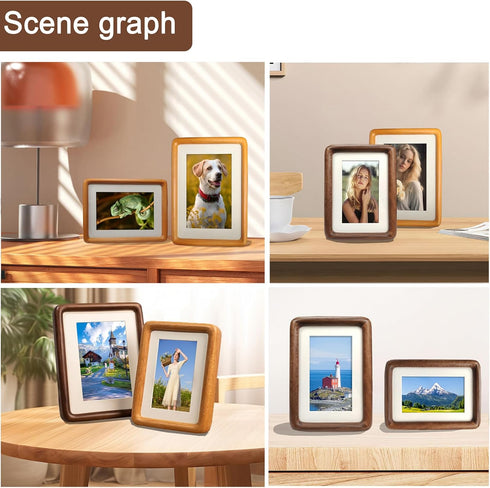 RRQKMBO 6x8 5x7,Rounded Natural Dark Walnut Solid Wood Picture Frames, Hand Make Crafted Original Wood Frame with Mat