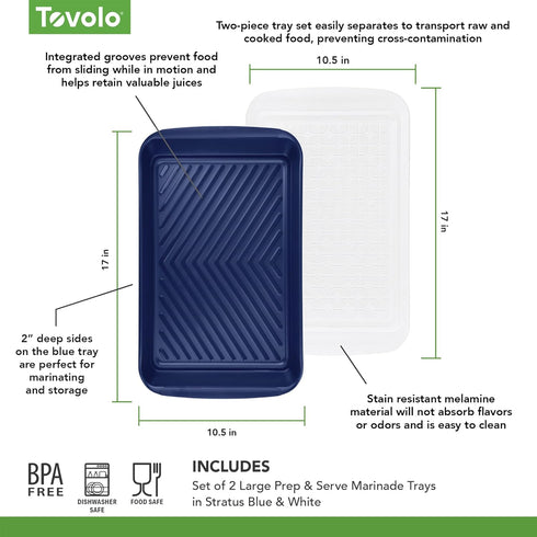 Tovolo Large Marinade Container with Lid (Blue/White) - BBQ Prep Tub for Kitchen, Grill, and Meal Prep