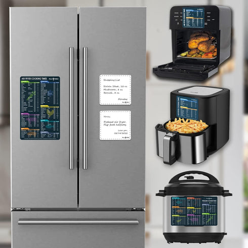 Air Fryer Cooking Times Chart and Instant Pot Cookbooks, 2 Sets of 6 Pcs, Black Magnetic Cheat Sheet