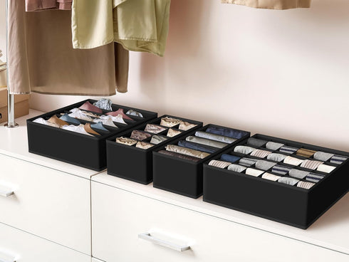 Simple Houseware 4-Pack Drawer Organizer Set, Foldable Non-Woven Storage Boxes for Underwear, Socks, Black
