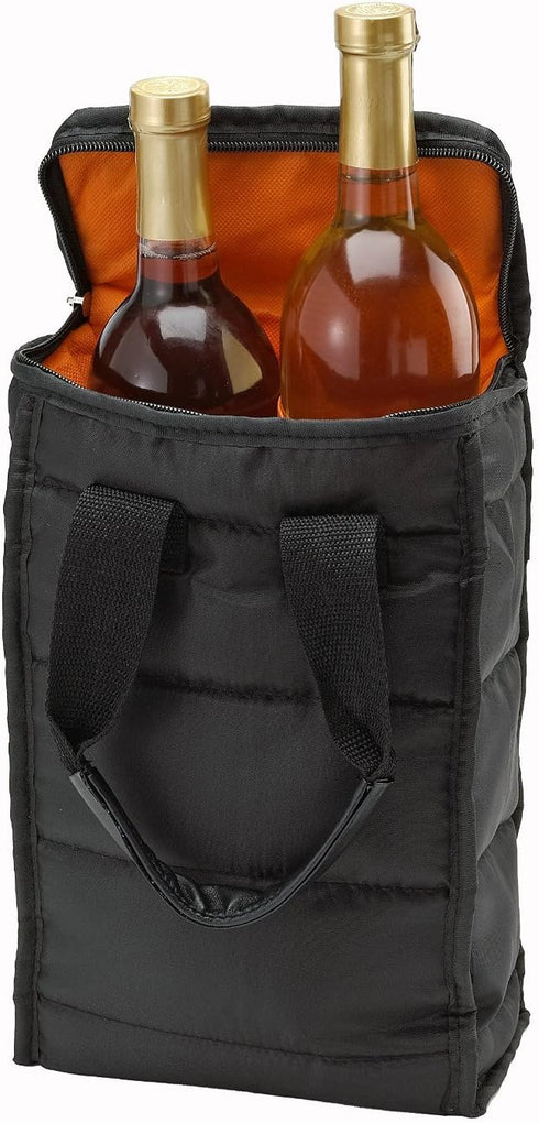 Handy Laundry Wine Carrier Tote Bag - 2 Bottle Pockets - Attractive wine bag with thick external padding, zipper and easy to carry handles. Perfect for travel, picnics or a day at the beach.