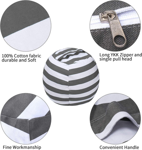 Miaowater 2 PCS Stuffed Animal Storage Bean Bag Chair Cover, Cotton Canvas with Zipper, Grey 24"