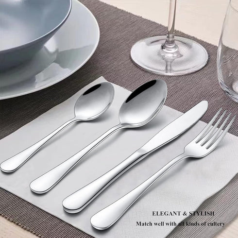 Wildone 24-Piece Flatware Set, Stainless Steel Silverware Cutlery Service for 4, Includes Knives, Forks, Spoons
