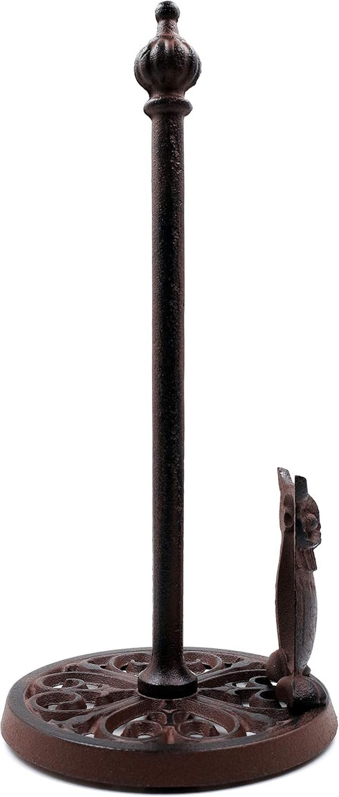 JETLAND Vintage Standing Paper Towels Holder, Cast Iron Owl Kitchen Paper Stand with Non-slip Base, Antique Brown