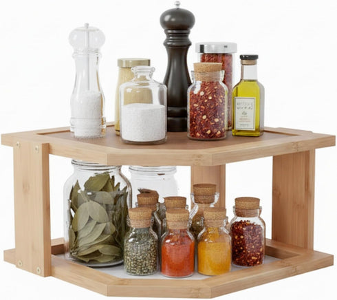 2-Tier Bamboo Corner Shelf for Kitchen or Bathroom Cabinet, Countertop, Cupboard Storage