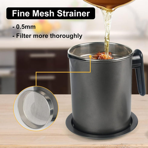 GameXcel Bacon Grease Container with Strainer, Kitchen Oil Container for Storing Fat and Cooking Grease
