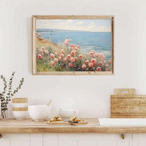 Flower Field Canvas Wall Art, Spring Landscape Prints, Vintage Flower Landscape Painting, Unframed