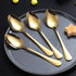 Gold Dinner Spoon of 4, Berglander 7.5" Stainless Steel Titanium Plating Shiny Gold Soup Spoons Silverware, Golden Soup Spoon Table Spoon Set Sturdy Easy To Clean, Dishwasher Safe