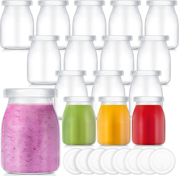 Zubebe 24 Pack 5 oz Christmas Glass Milk Bottles with 48 Lids