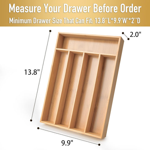 Silverware Organizer Bamboo Kitchen Drawer Organizer Utensil Organizer Silverware Holder Cutlery Organizer in drawer Flatware Organizer Tray (Natural 5 Slots) by Conflech