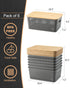 Storage Bins with Bamboo Lids - Set of 6 Lidded Plastic Baskets for Organizing Kitchen, Bedroom, Office, Closet
