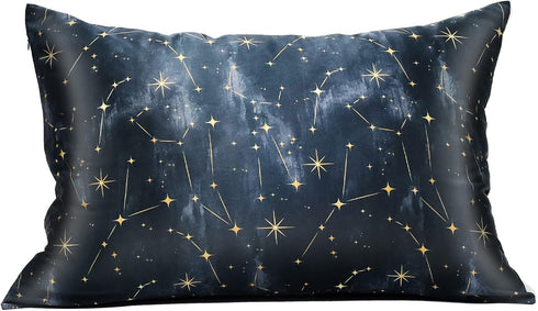 MANSPHIL 100% Mulberry Silk Pillowcase for Hair and Skin, Black Galaxy Pattern - Premium 22 Momme Charmeuse Silk Pillow