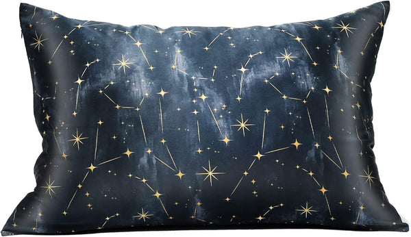 MANSPHIL 100% Mulberry Silk Pillowcase for Hair and Skin, Black Galaxy Pattern - Premium 22 Momme Charmeuse Silk Pillow