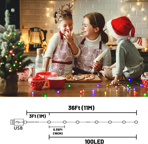 33ft 100 4th Color Changing Fairy String Lights, LED Twinkle Lights with Remote & Timer, Multicolor Outdoor Christmas