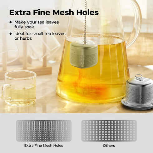 Reinmoson 2 Pack Tea Balls for Loose Tea, 304 Stainless Steel Infusers with Retractable Chain & 2 Drip Trays