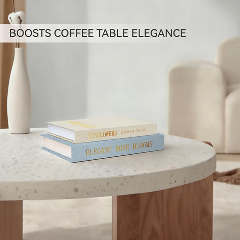 Set 2 Premium Linen Decorative Book Box of - Letter Gold Foil Embossed with Hidden Storage | Coffee Table, Bookshelf