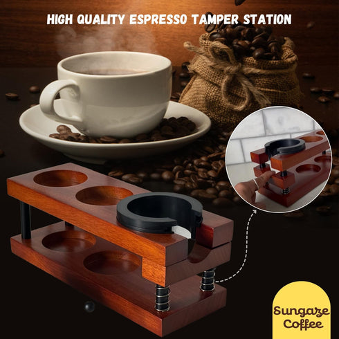 Upgraded Wooden Espresso Tamp Station - 51-58mm Espresso Accessories, Durable Multi-Function Tamping Station
