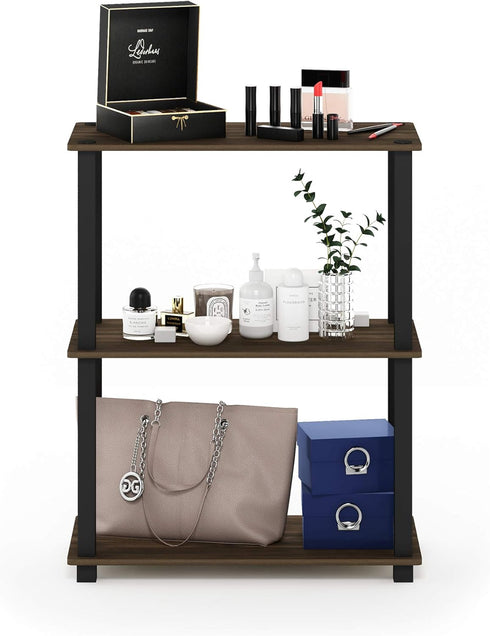 Furinno Turn-S-Tube 3-Tier Compact Multipurpose Shelf Display Rack, Columbia Walnut/Black