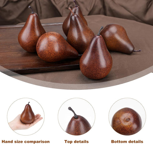 6PCS Fake Brown Pear Artificial Lifelike Fake Fruits Decorative for Kitchen Party Home Ornament House Table Faux Fruit