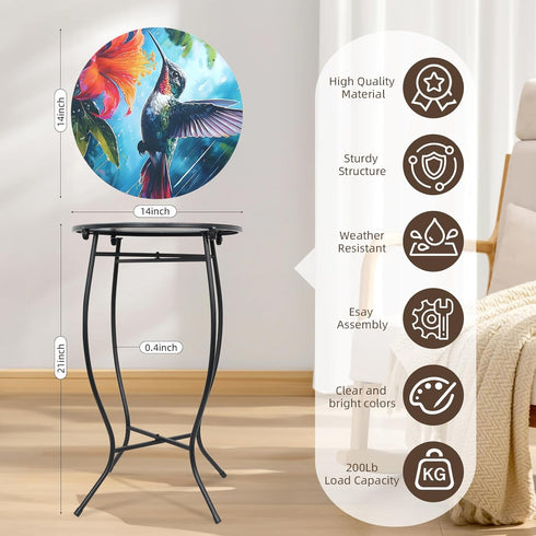 Weogot 21 Inch Small Outdoor Table, Heigh Weather Resistant Metal Round Outdoor Indoor End Table Side Table for Patio
