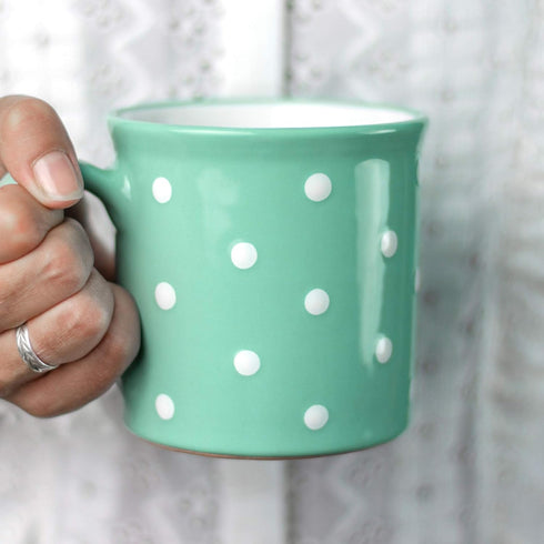 City to Cottage Handmade Teal Blue and White Polka Dot Ceramic Mug, Extra Large 17.5oz/500ml, Unique Designer Pottery