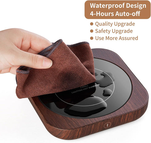 3 Settings, 54-Inch Coffee Mug Warmer with Auto Shut Off, Temperature Brown Wood Grain Design, Electric Beverage Heater