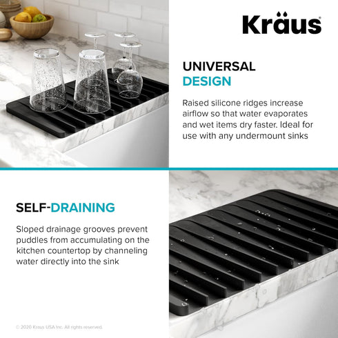 Kraus Self-Draining Silicone Dish Drying Mat, Trivet for Kitchen Counter in Dark Blue, KDM-10DB