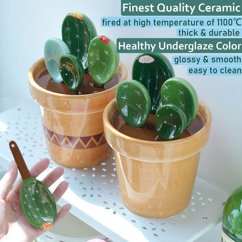 Cactus Measuring Spoons Set in Pot, Unique Measuring Cups and Spoons for Coffee, Salt, Sugar, Cute Baking Gifts