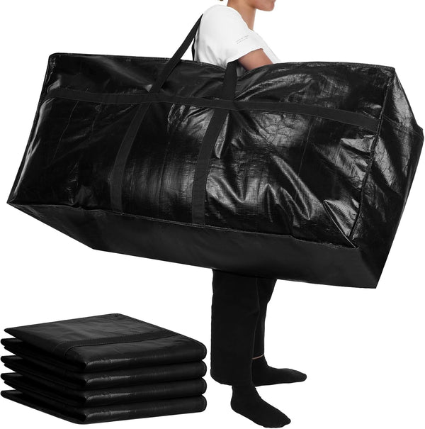 Windyun 4 Pcs Extra Large Heavy Duty Storage Bags - XL Moving Bags Totes for Travel Clothes Bedding Supplies (Black, 57